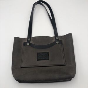 PANHANDLE RED LEATHER COMPANY Logo Branded Gray/Black Double Handles Tote Purse